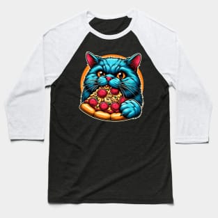 Cute Cat eating Pizza Baseball T-Shirt